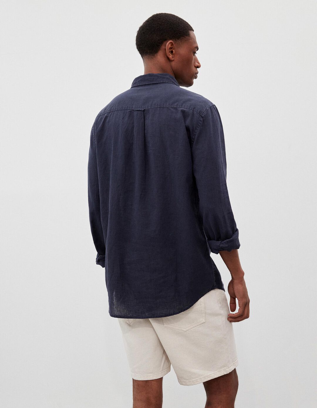 Linen Shirt, Men, Dark Blue