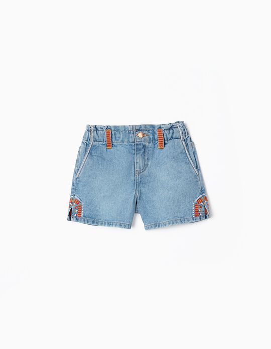 Denim Shorts with Embroidery for Girls, Blue