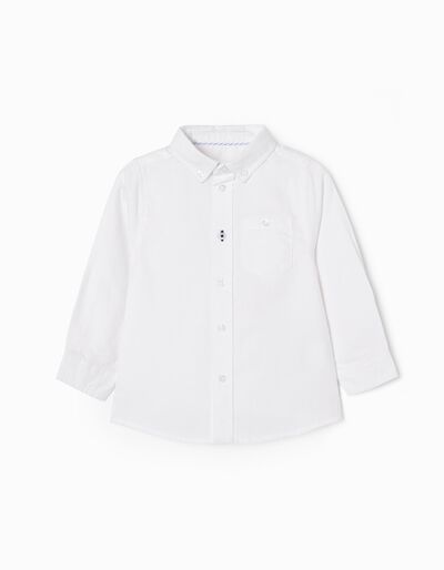 Camisa de Manga Comprida em Algodão para Bebé Menino, Branco