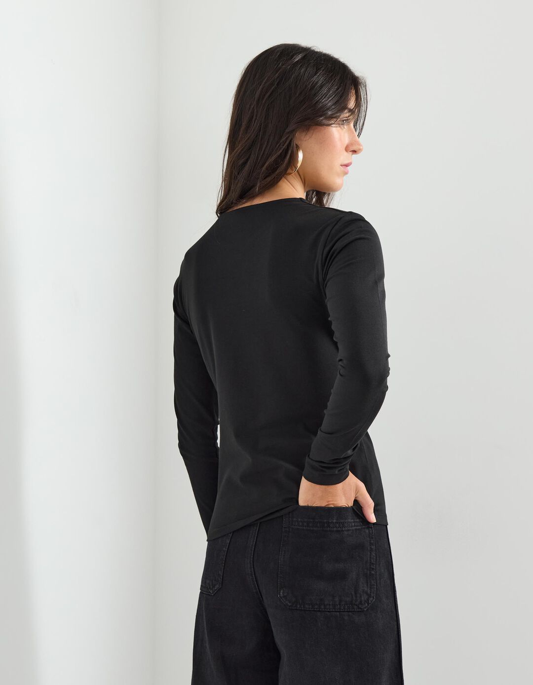 T-shirt Manga Comprida, Mulher, Preto