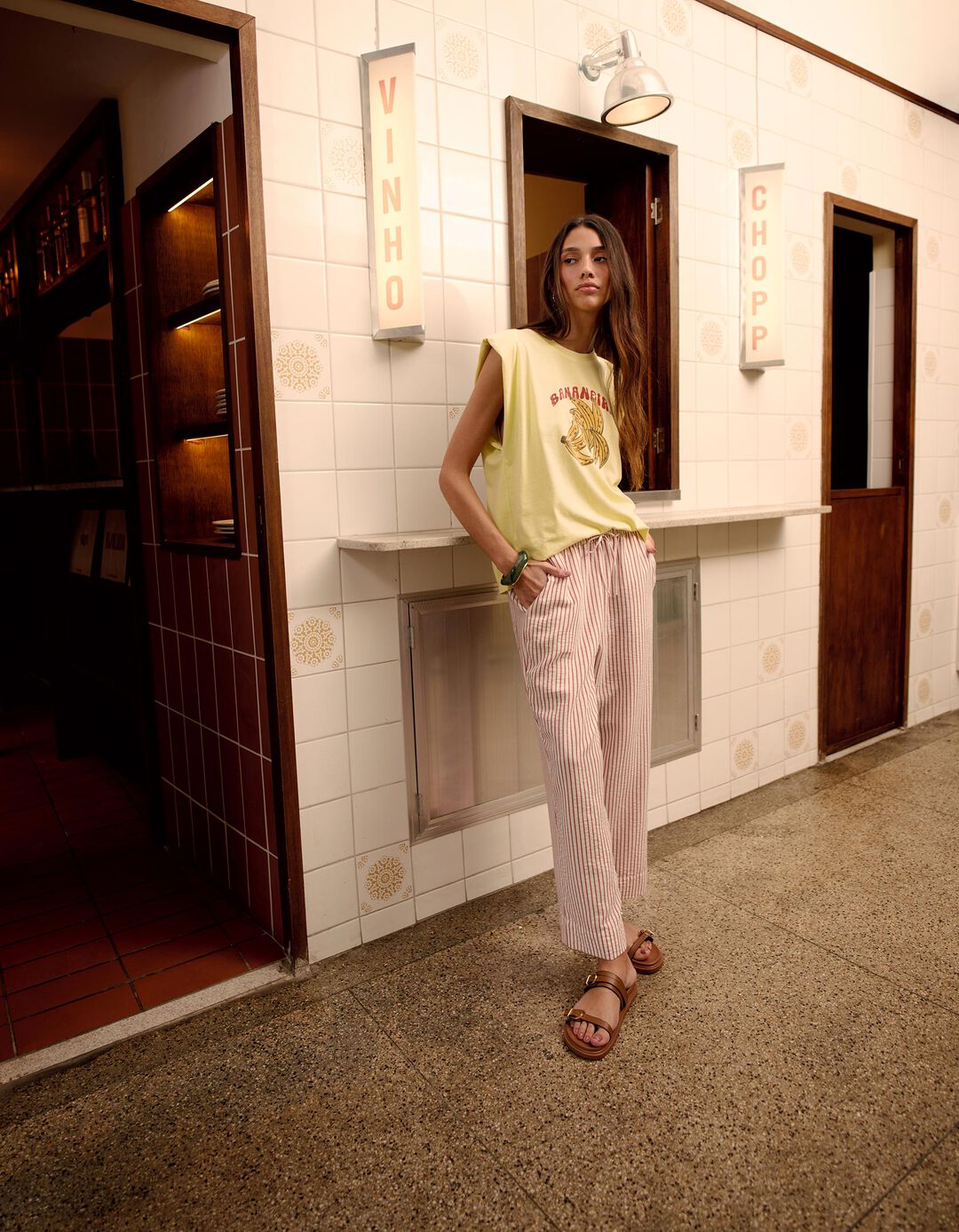 Cal&ccedil;as Riscas, Mulher, Rosa Escuro