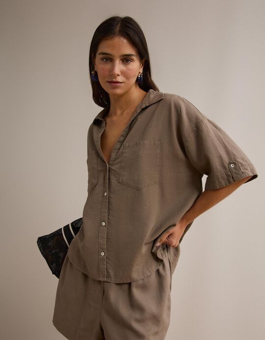 Comprar Online Blusa com linho, Mulher, Bege Escuro