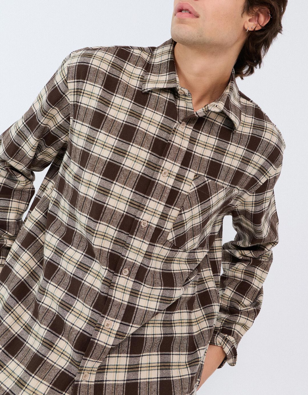 Camisa De Flanela Xadrez, Homem, Bege 