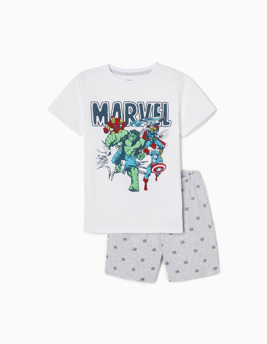 Cotton Pyjamas T-shirt + Shorts for Boys 'Avengers', White/Grey