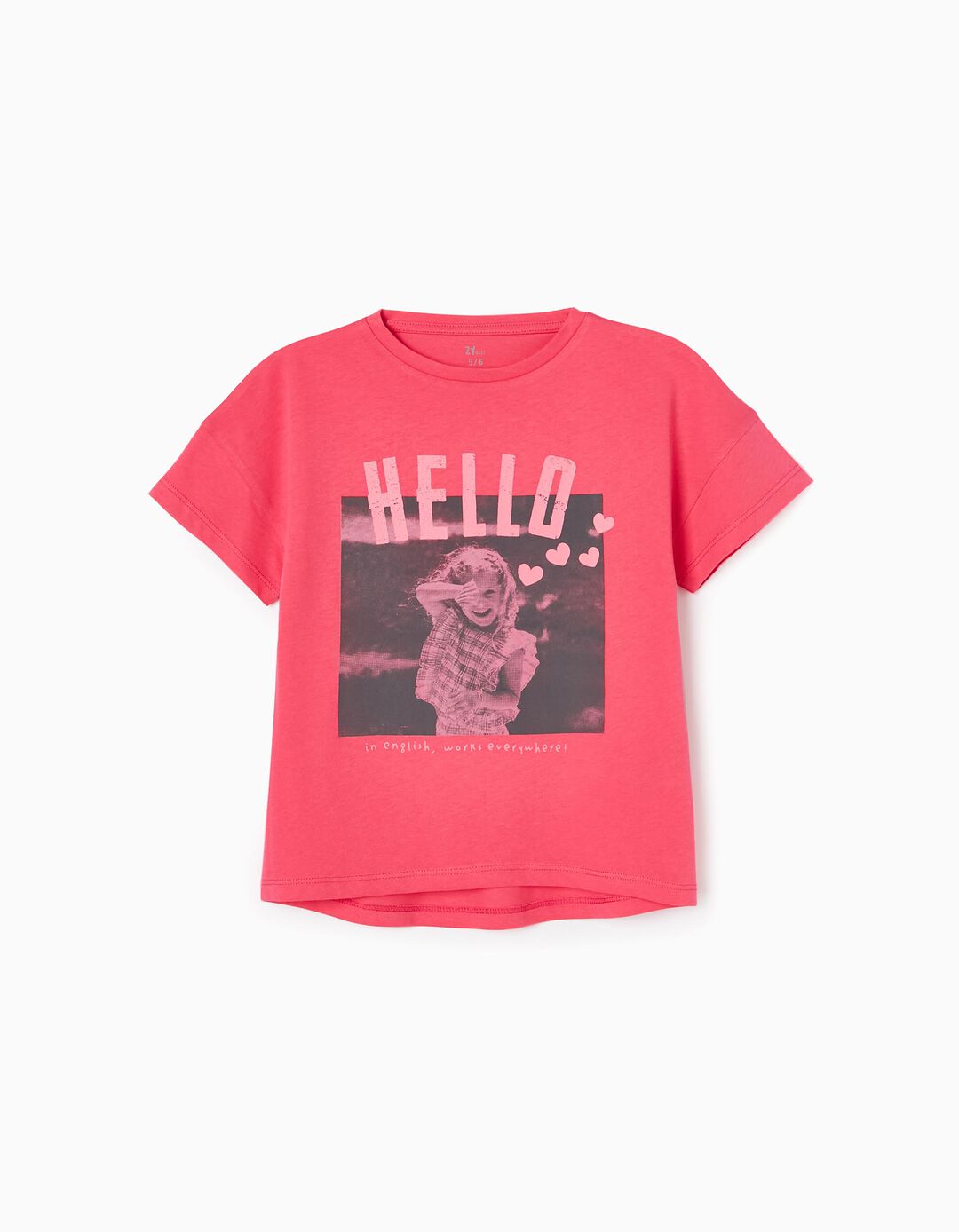 Cotton T-shirt for Girls 'Hello', Pink
