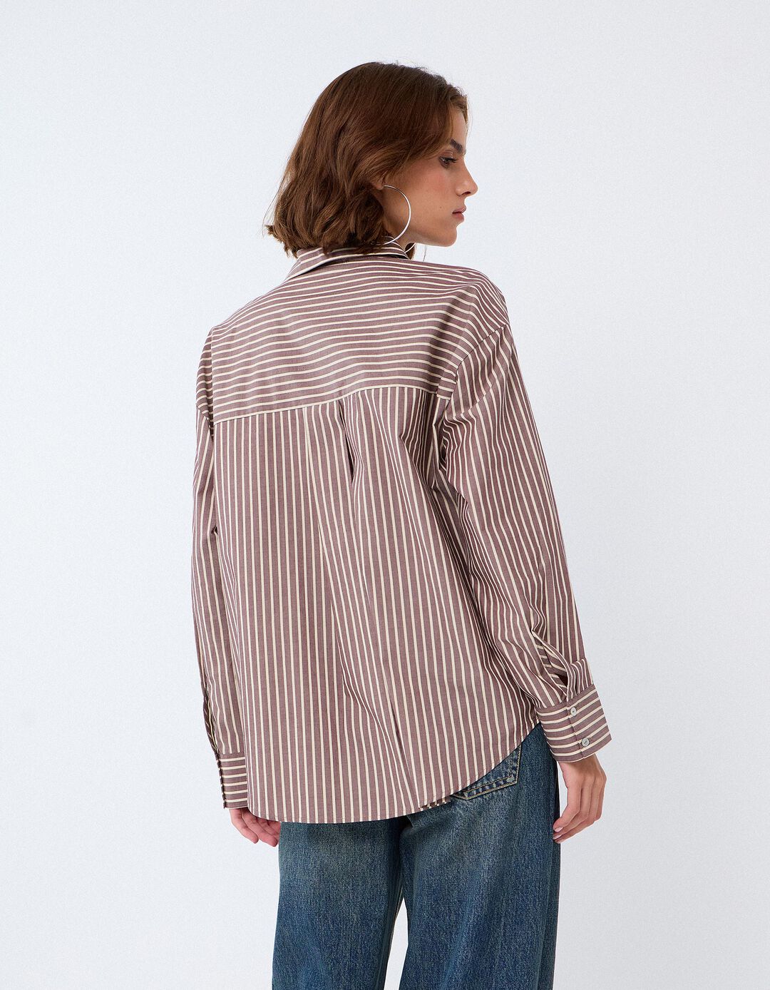 Camisa Oversize Em Popelina, Mulher, Castanho
