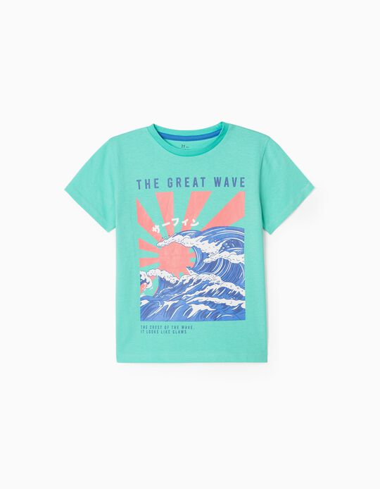 T-Shirt for Boys 'Wave', Aqua Green