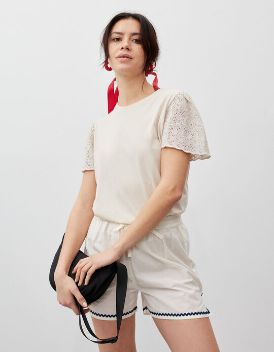 Comprar Online Embroidered T-shirt, Woman, Light Beige