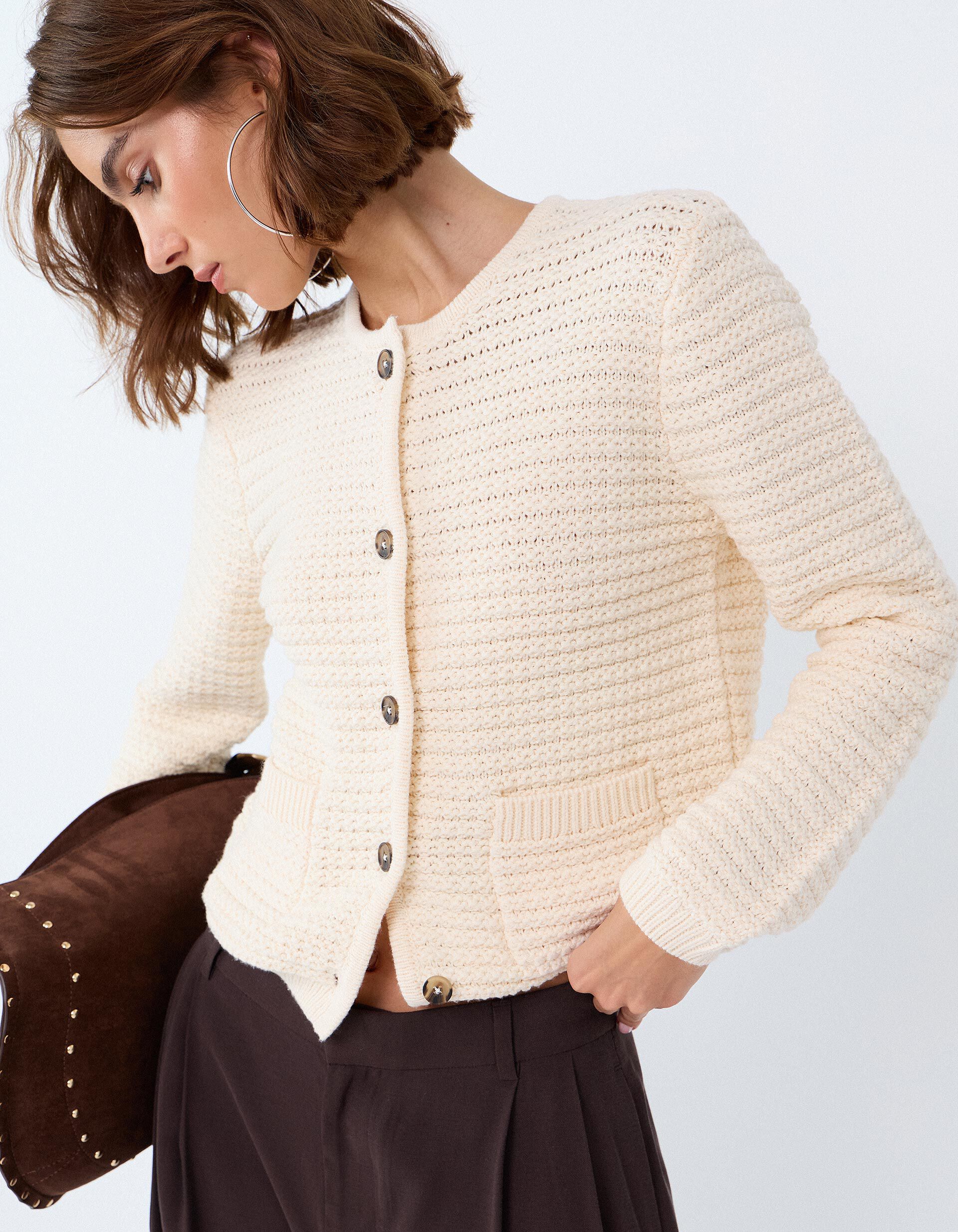 Comprar Online Casaco Tricotado Com Textura, Mulher, Cru