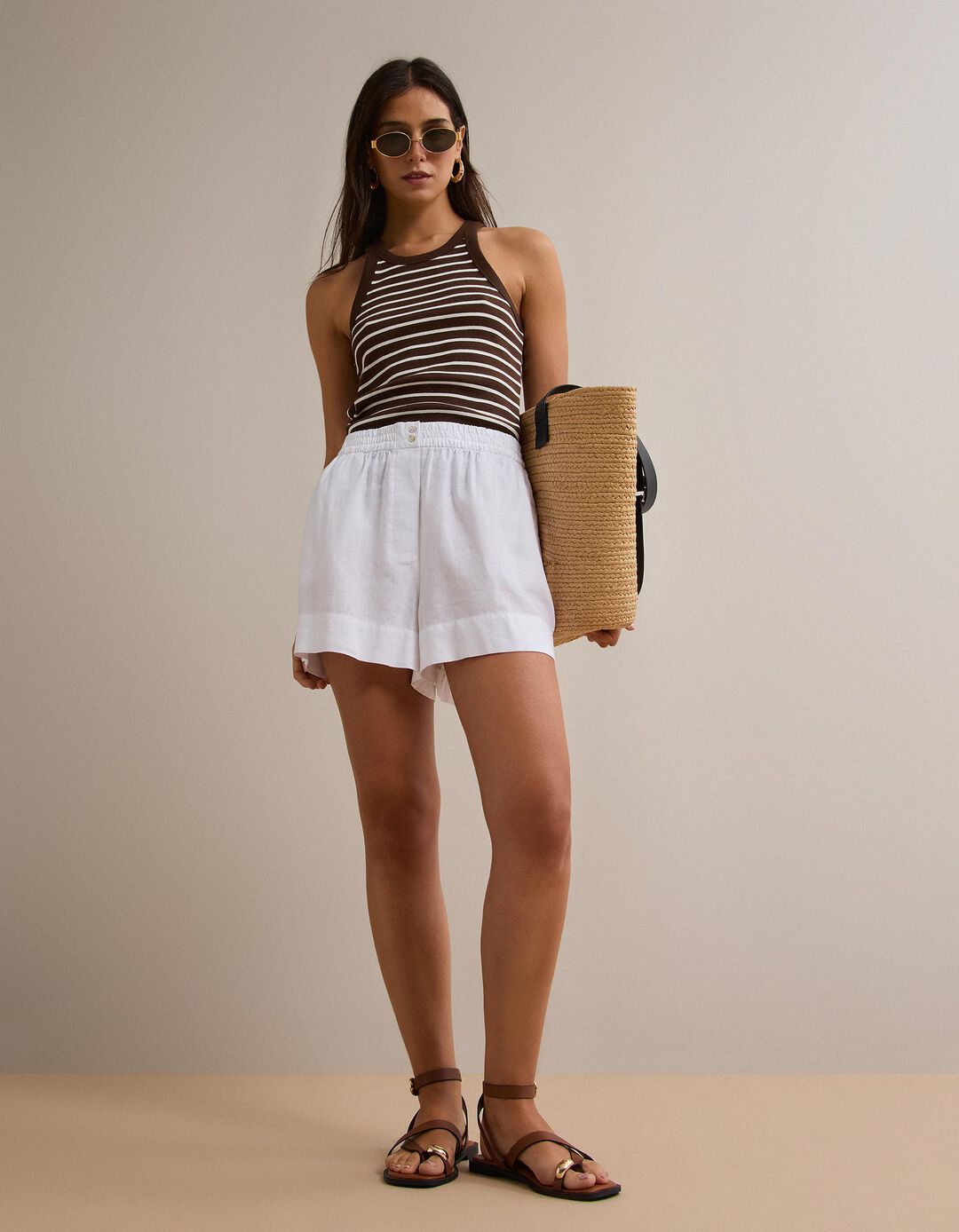 Tank Top Canelado, Mulher, Castanho Escuro