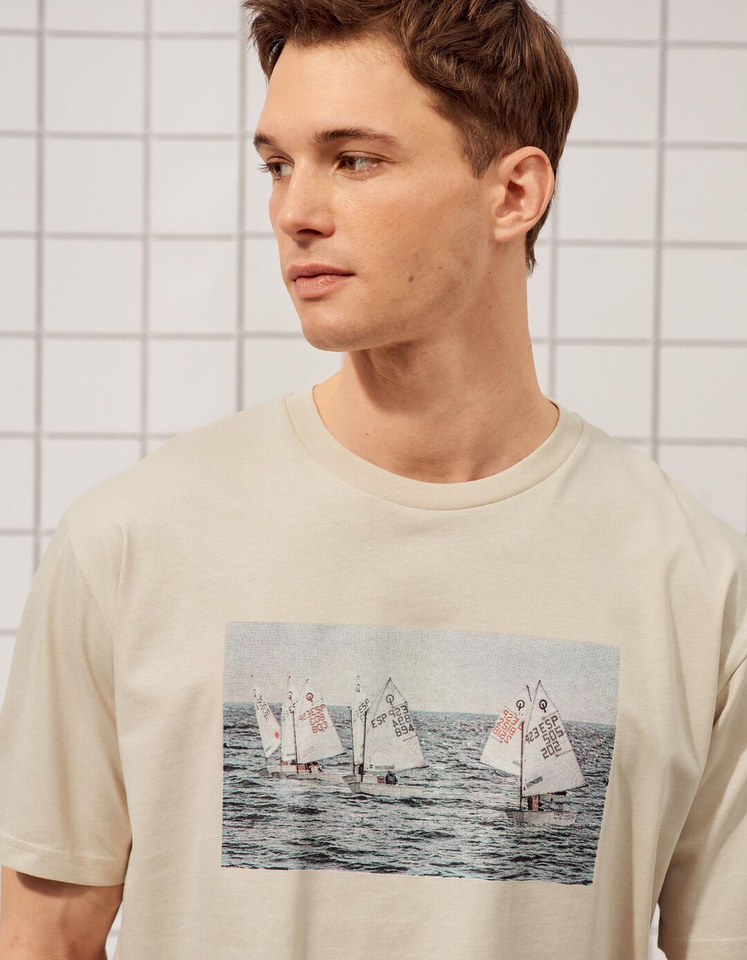 T-shirt Estampada, Homem, Cinzento Claro