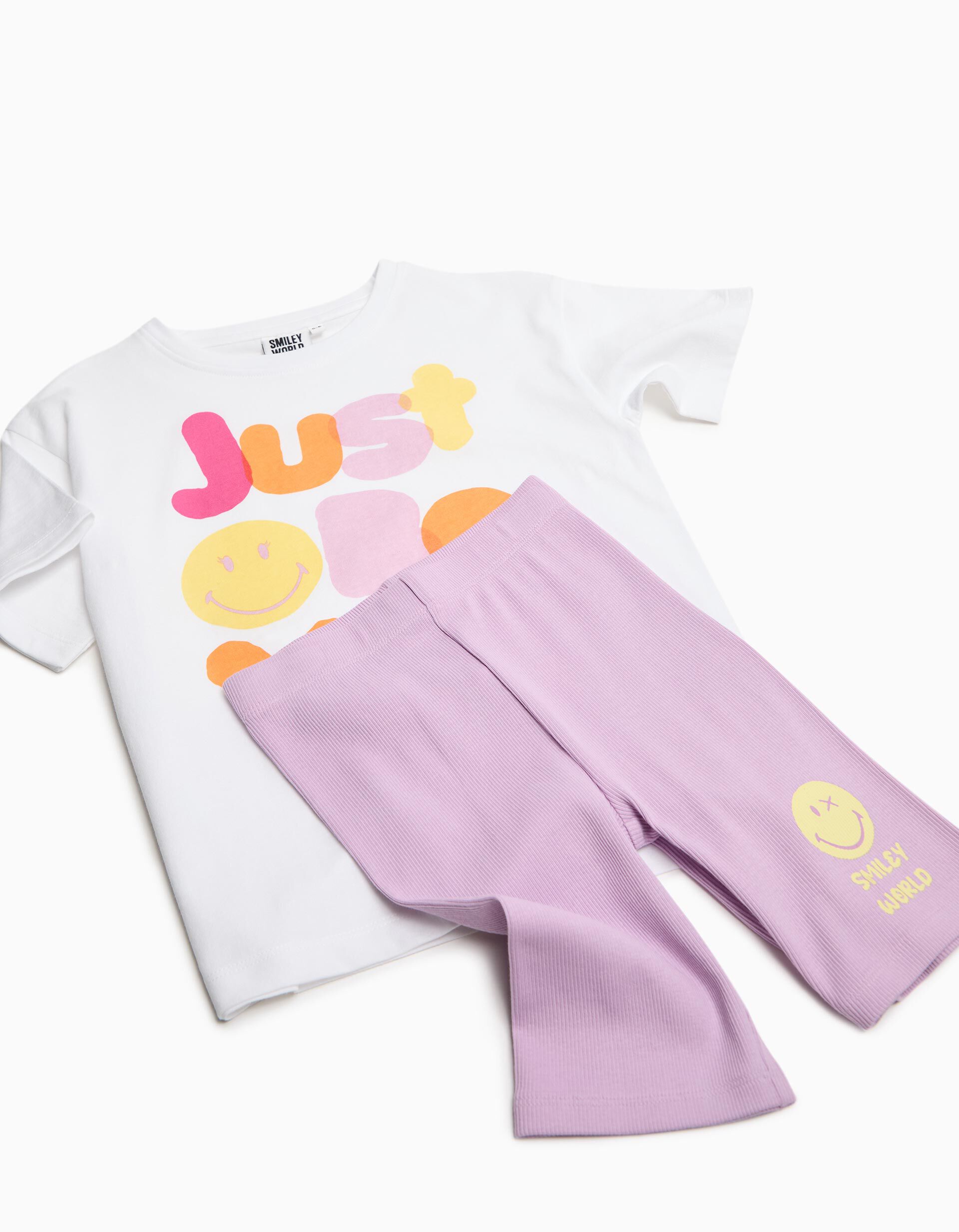 Comprar Online Conjunto T-shirt e Leggings 'Smiley World', Menina, Branco