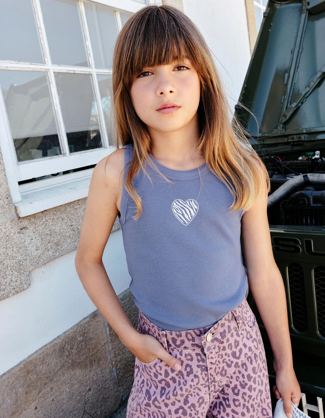 Tank Top Canelado, Menina, Azul Escuro