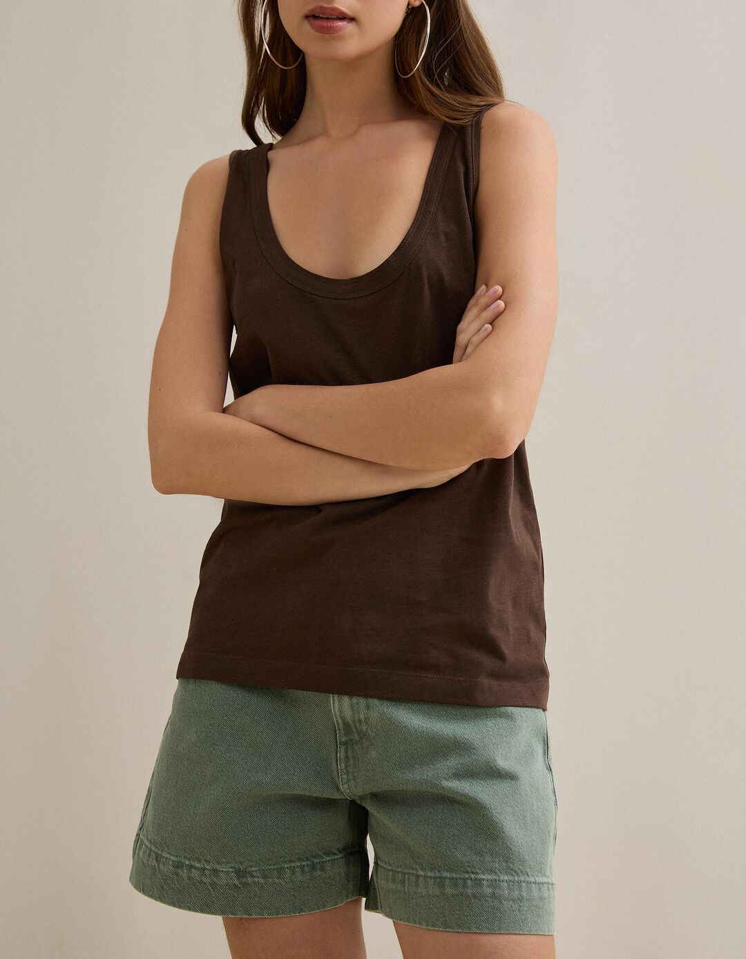 Top de Al&ccedil;as, Mulher, Castanho Escuro
