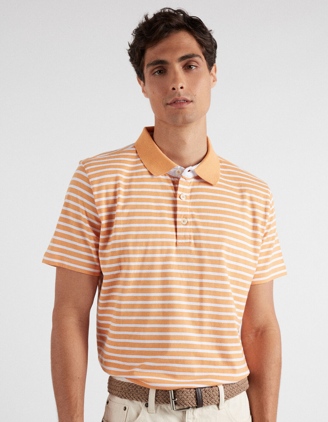 Striped Polo Shirt, Men, Light Orange
