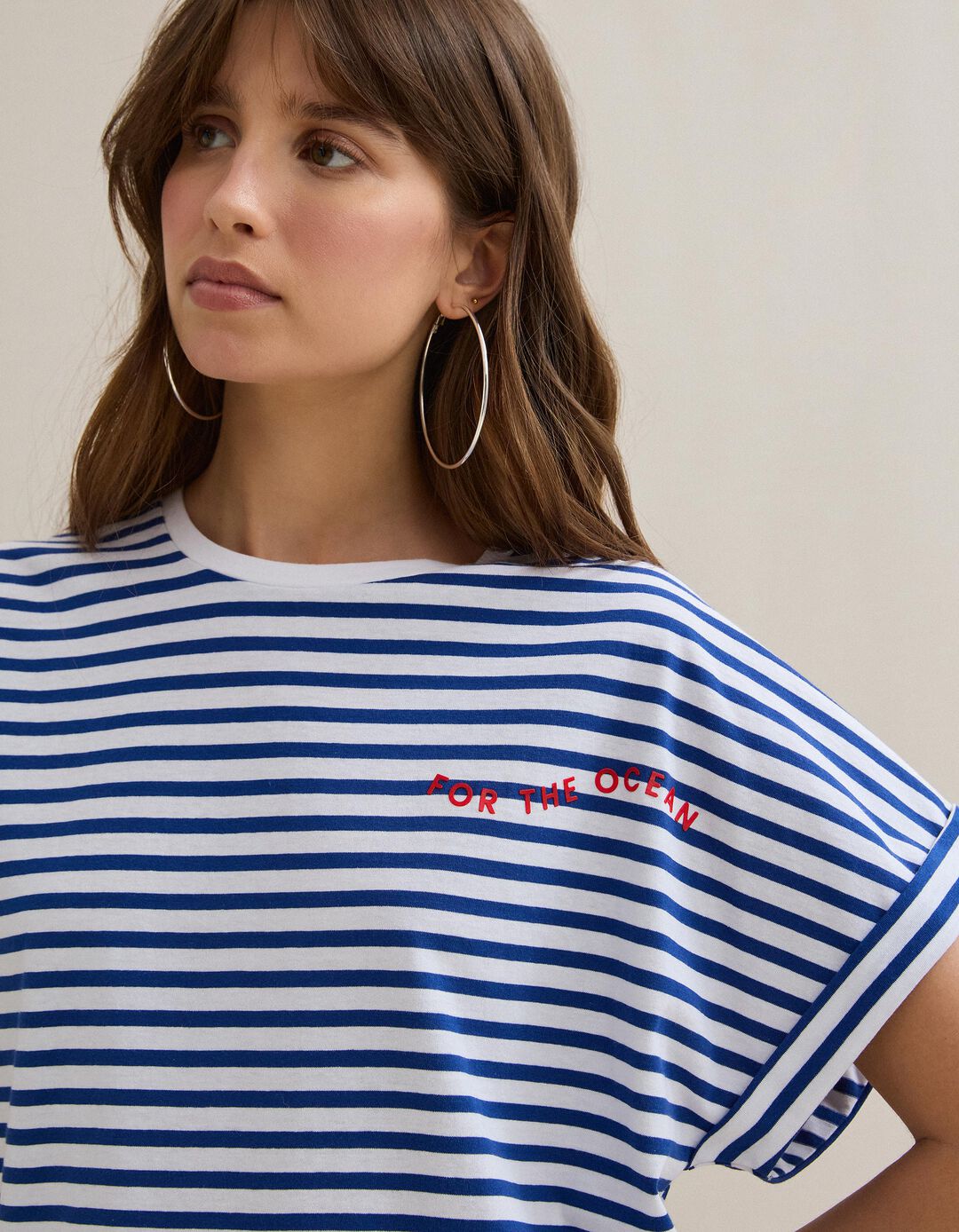 T-shirt Riscas, Mulher, Azul