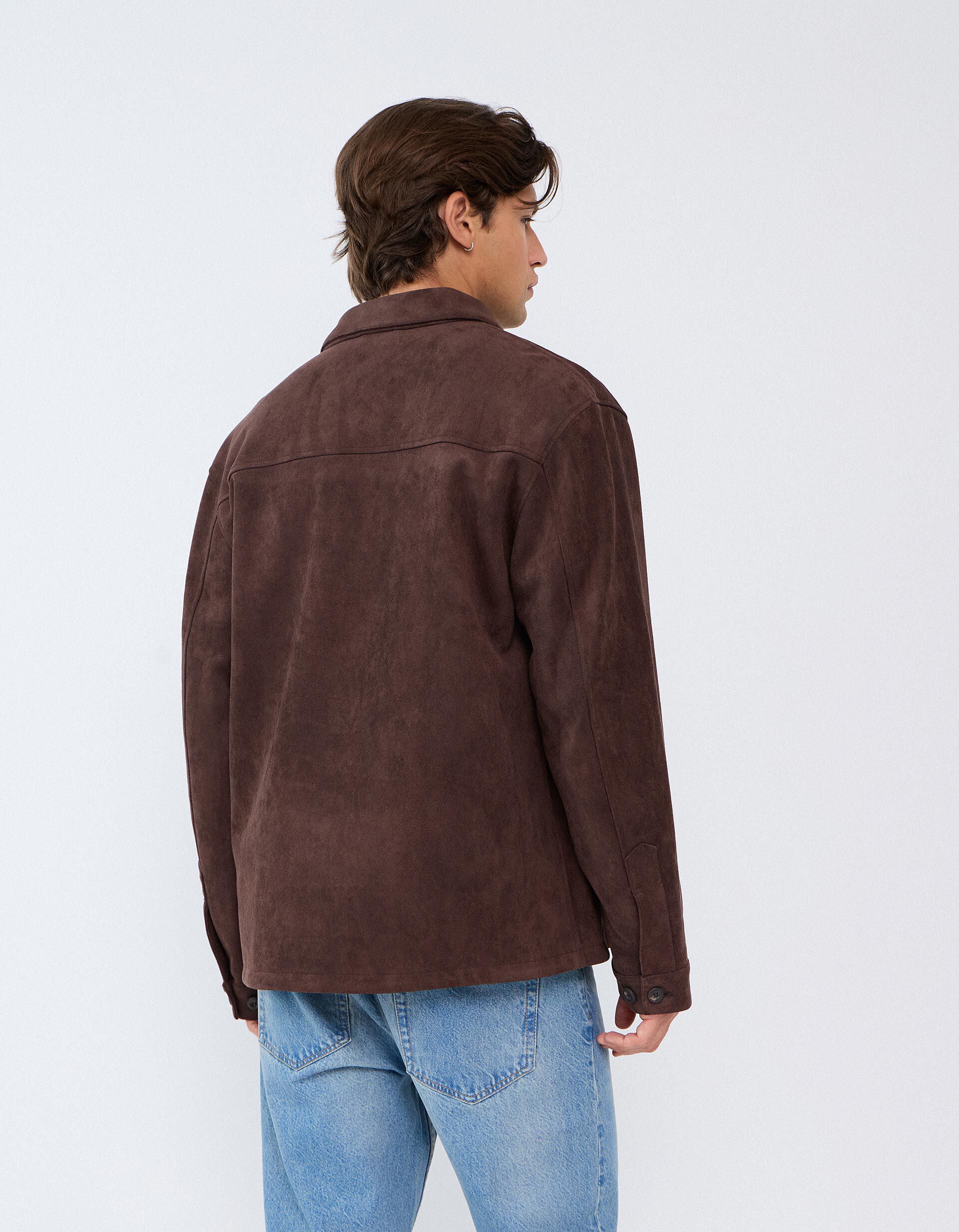 Comprar Online Sobrecamisa Efeito Camur&ccedil;a, Homem, Castanho Escuro