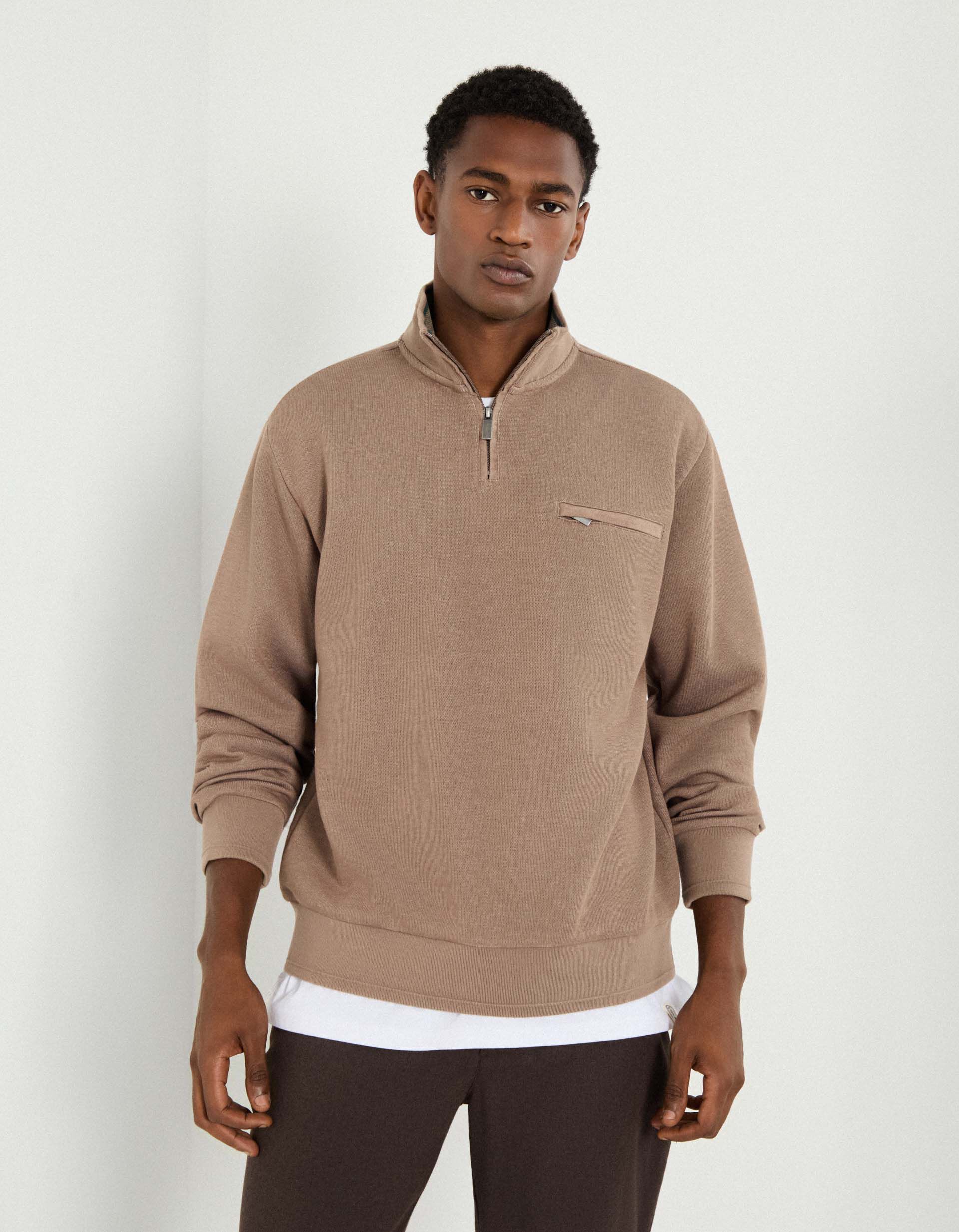 Comprar Online Camisola com Fecho de Correr, Homem, Castanho Claro