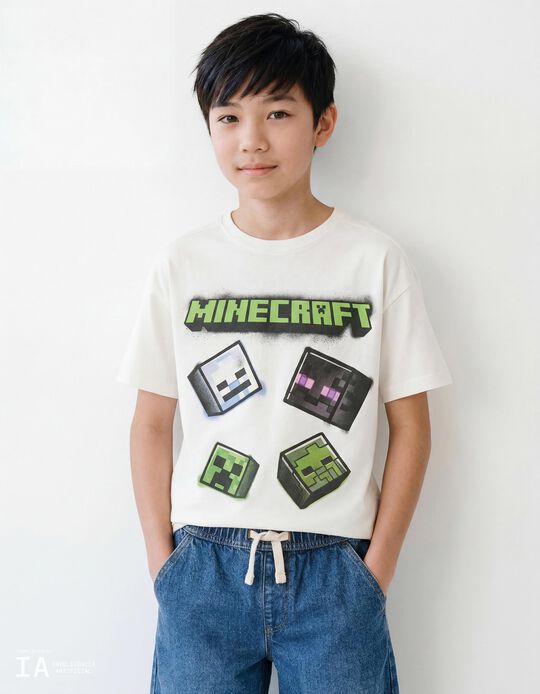 Comprar Online T-shirt Manga Curta 'Minecraft', Menino, Branco