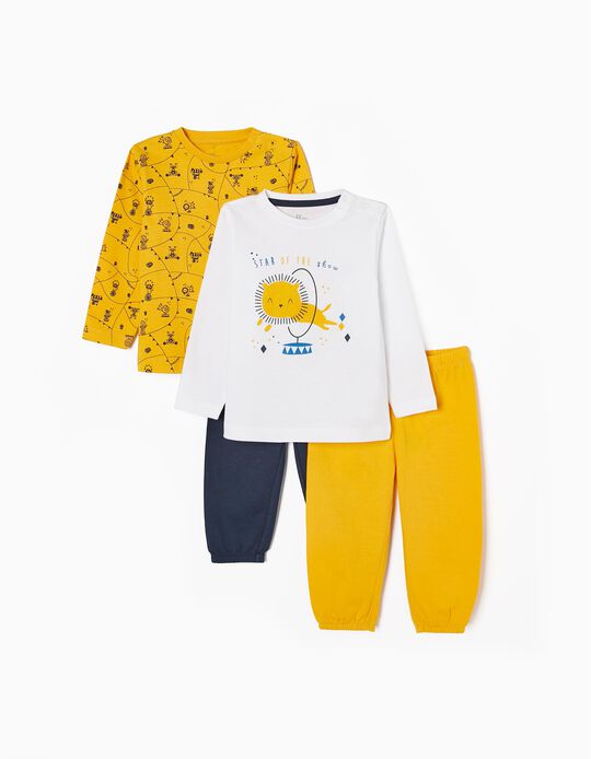 Pack 2 Pijamas de Algodão para Bebé Menino 'Leão', Branco/Azul/Amarelo