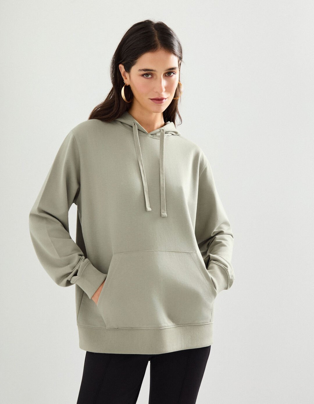 Sweatshirt com Capuz, Mulher, Cinzento Claro