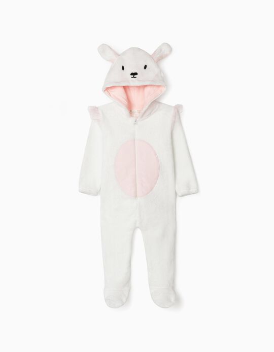 Hooded Onesie for Baby Girls 'Bunny', White/Pink