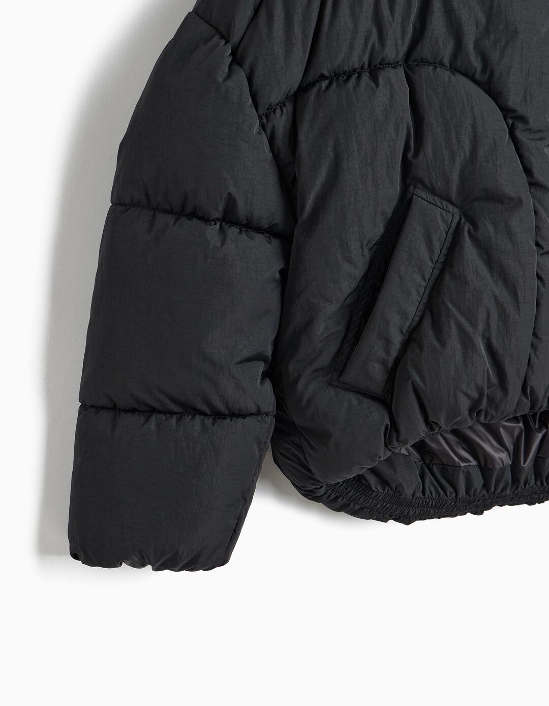 Blus&atilde;o Acolchoado Com Capuz, Menina, Preto
