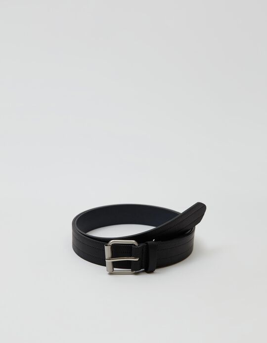 Synthetic Leather Belt, Men, Dark Blue