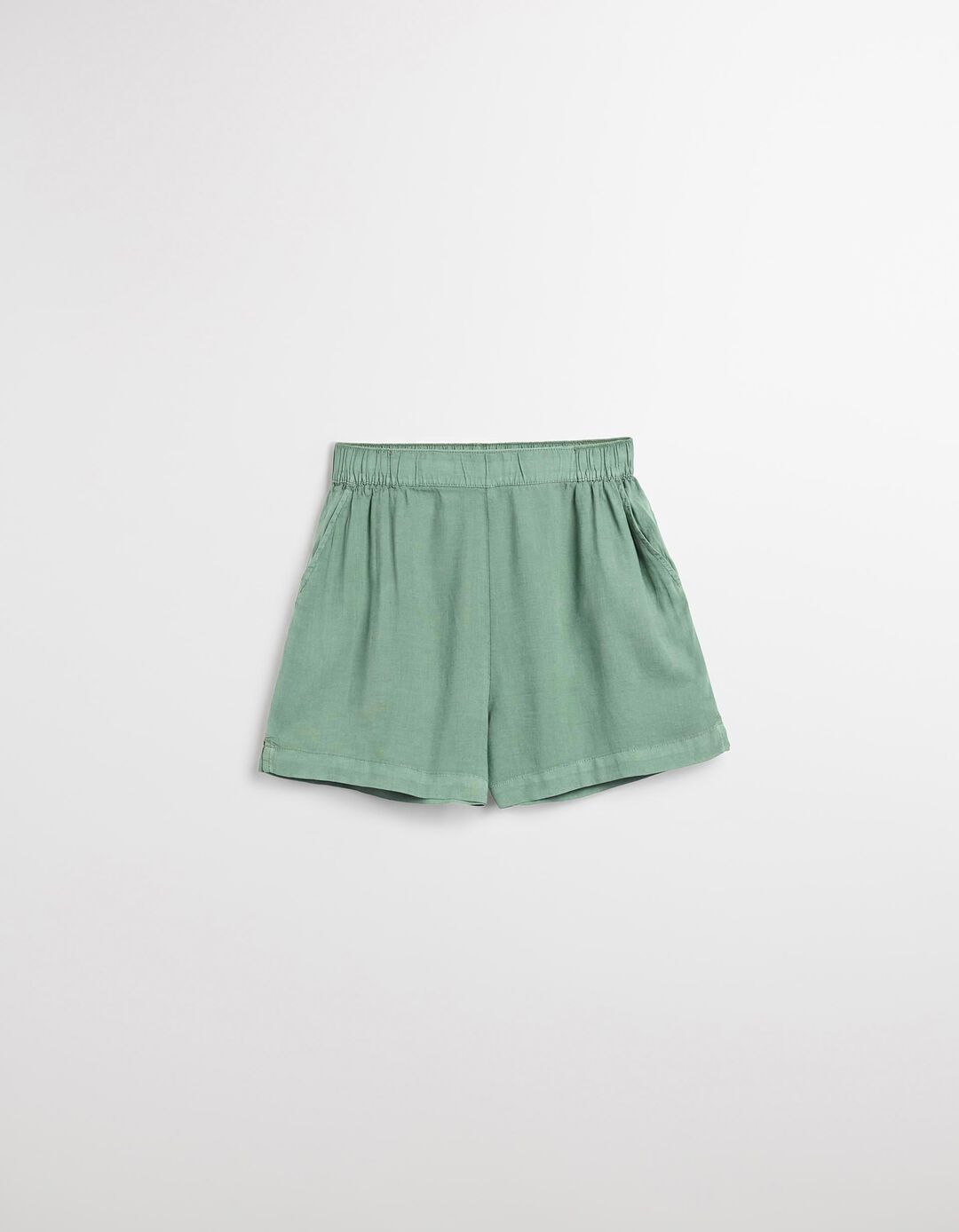 Calções com Linho, Mulher, Verde Escuro