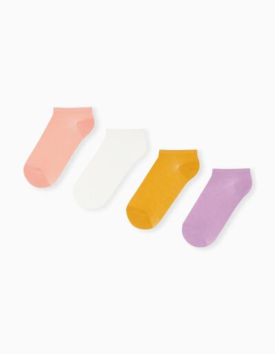 4 Pairs of Invisible Socks Pack, Girls, Multicolour