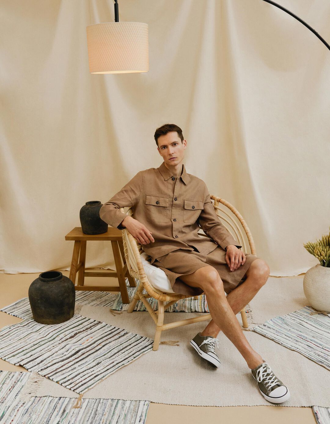 Sobrecamisa 100% Linho, Homem, Castanho Claro