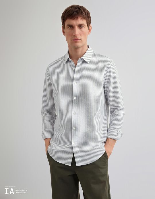 Comprar Online Camisa Riscas com Linho, Homem, Branco