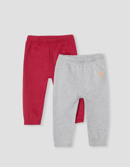 2 Pairs Joggers, Children, Light Grey/ Red