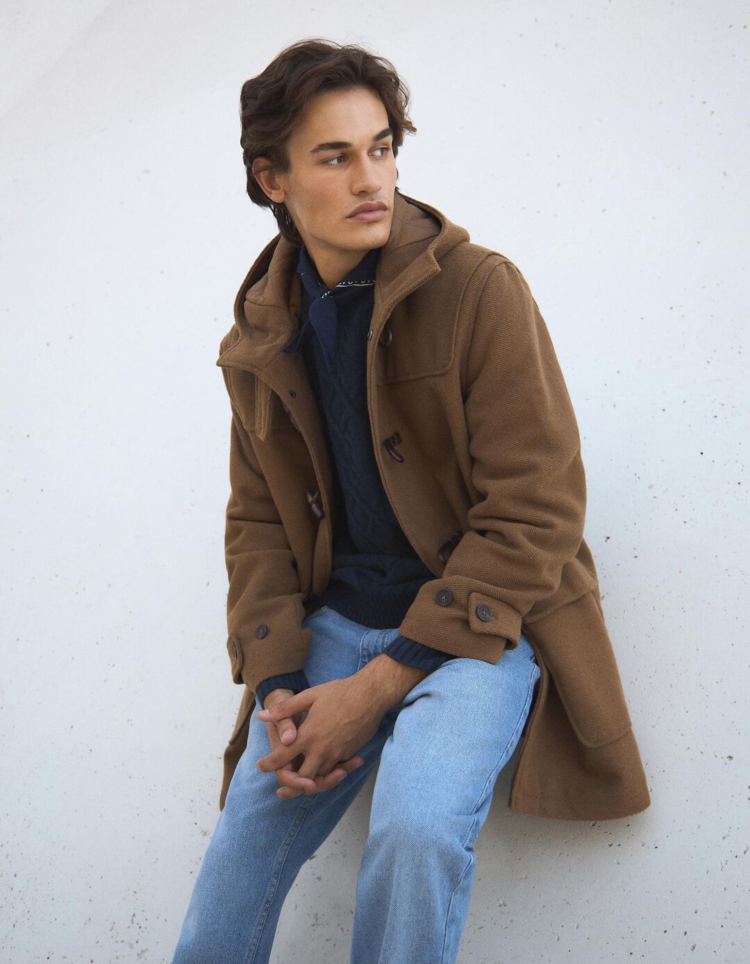 Sobretudo com Capuz, Homem, Castanho Claro