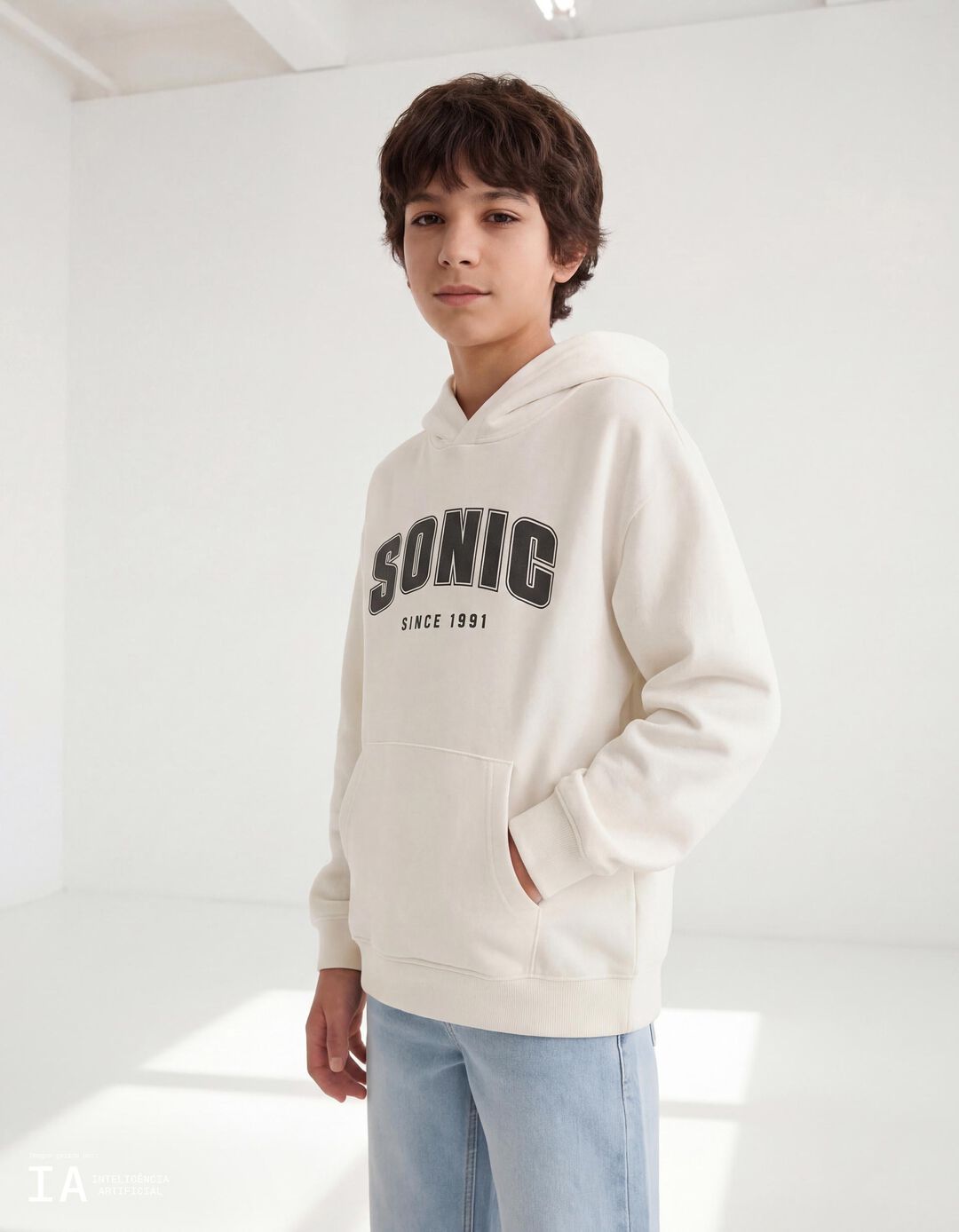 Sweatshirt Capuz 'Sonic', Menino, Branco