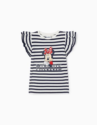 Striped T-shirt for Girls 'Minnie', White/Blue
