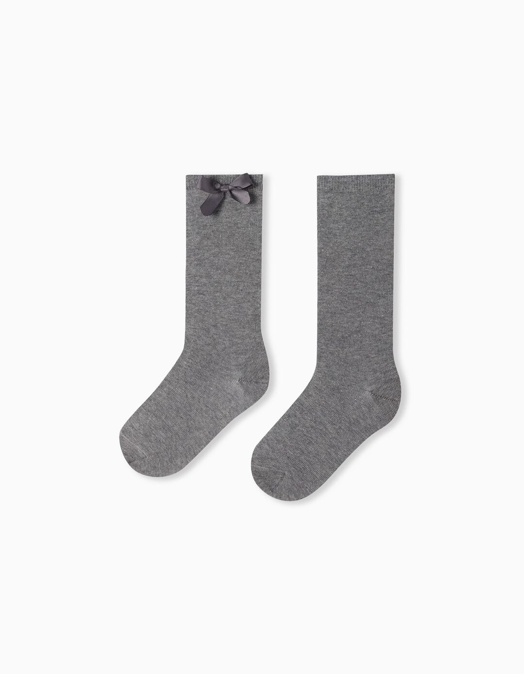 High-knee Bow Plain Socks, Girls, Light Grey