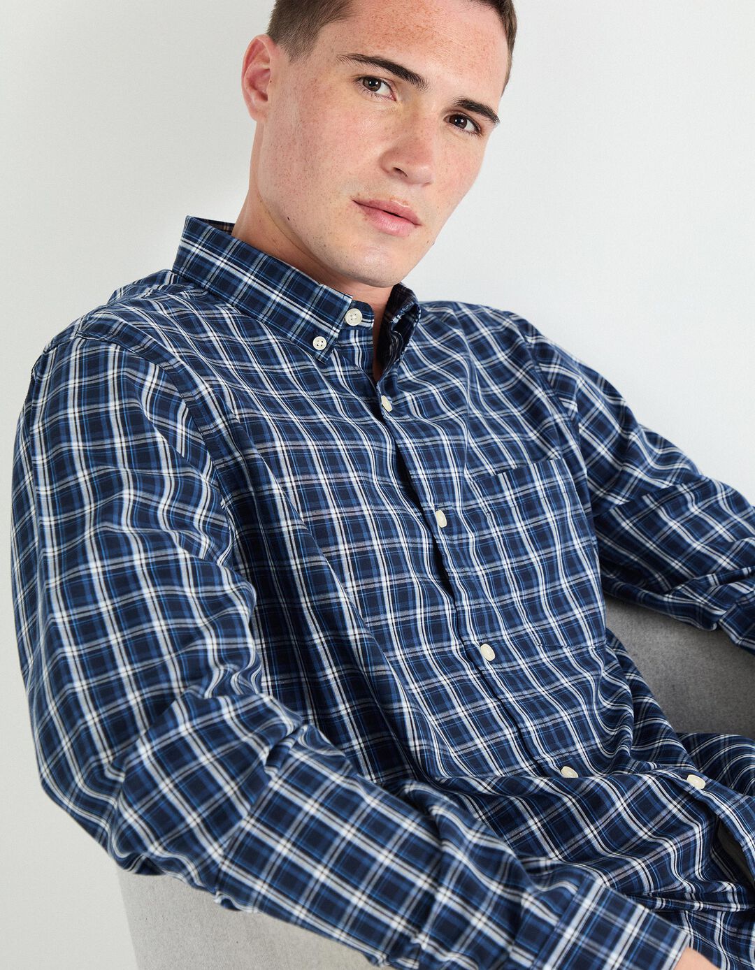 Camisa de Xadrez, Homem, Azul 