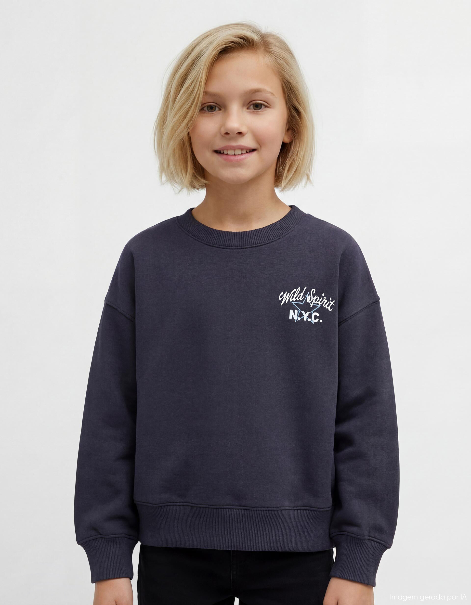 Sweatshirt de Felpa, Menina, Azul Escuro