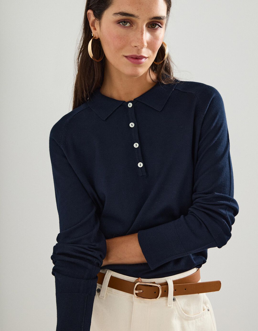 Polo em Malha, Mulher, Azul Escuro