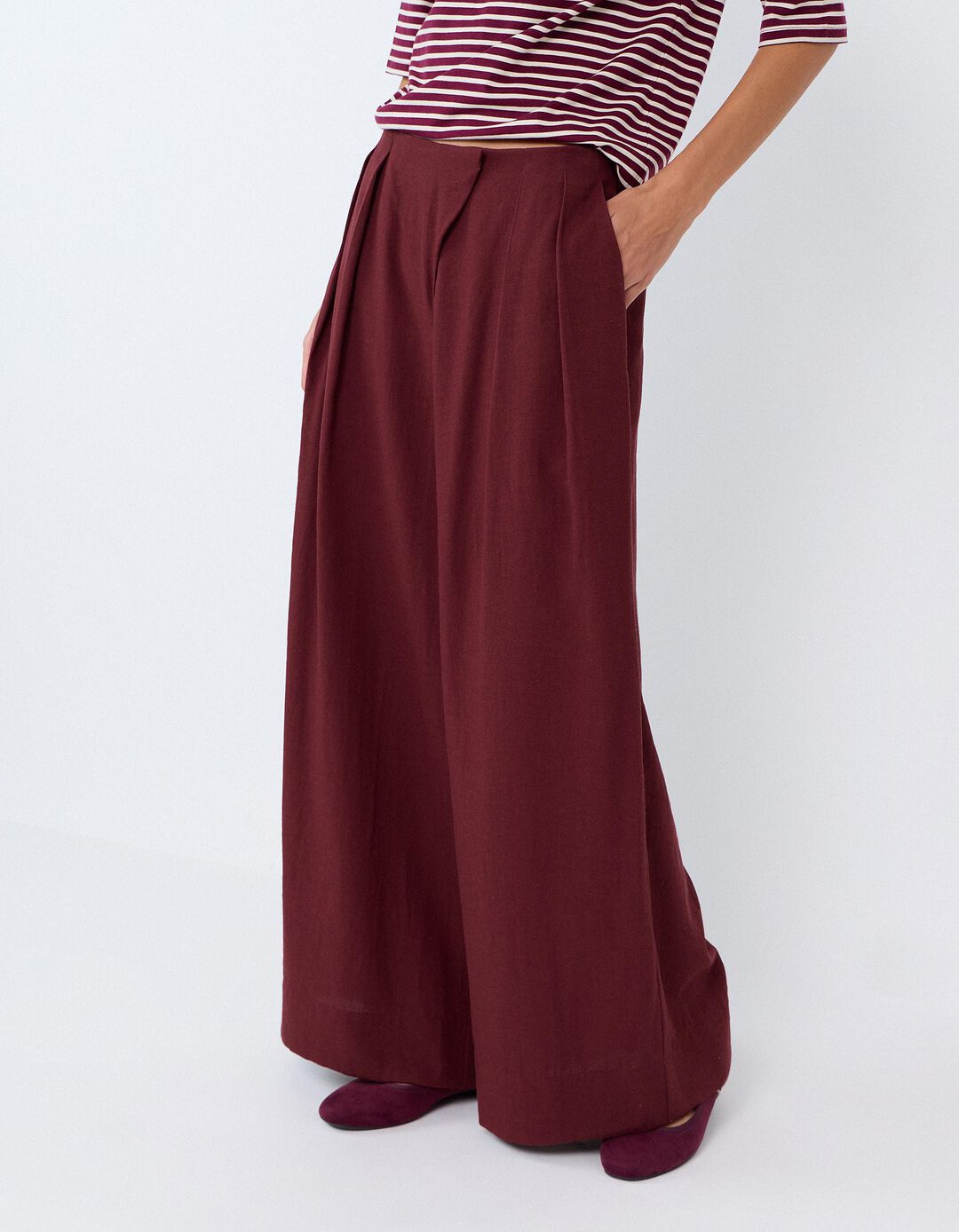 Cal&ccedil;as Wide Leg, Mulher, Vermelho Escuro