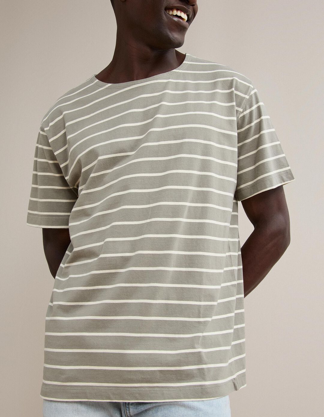 T-shirt &Agrave;s Riscas, Homem, Cinzento Claro