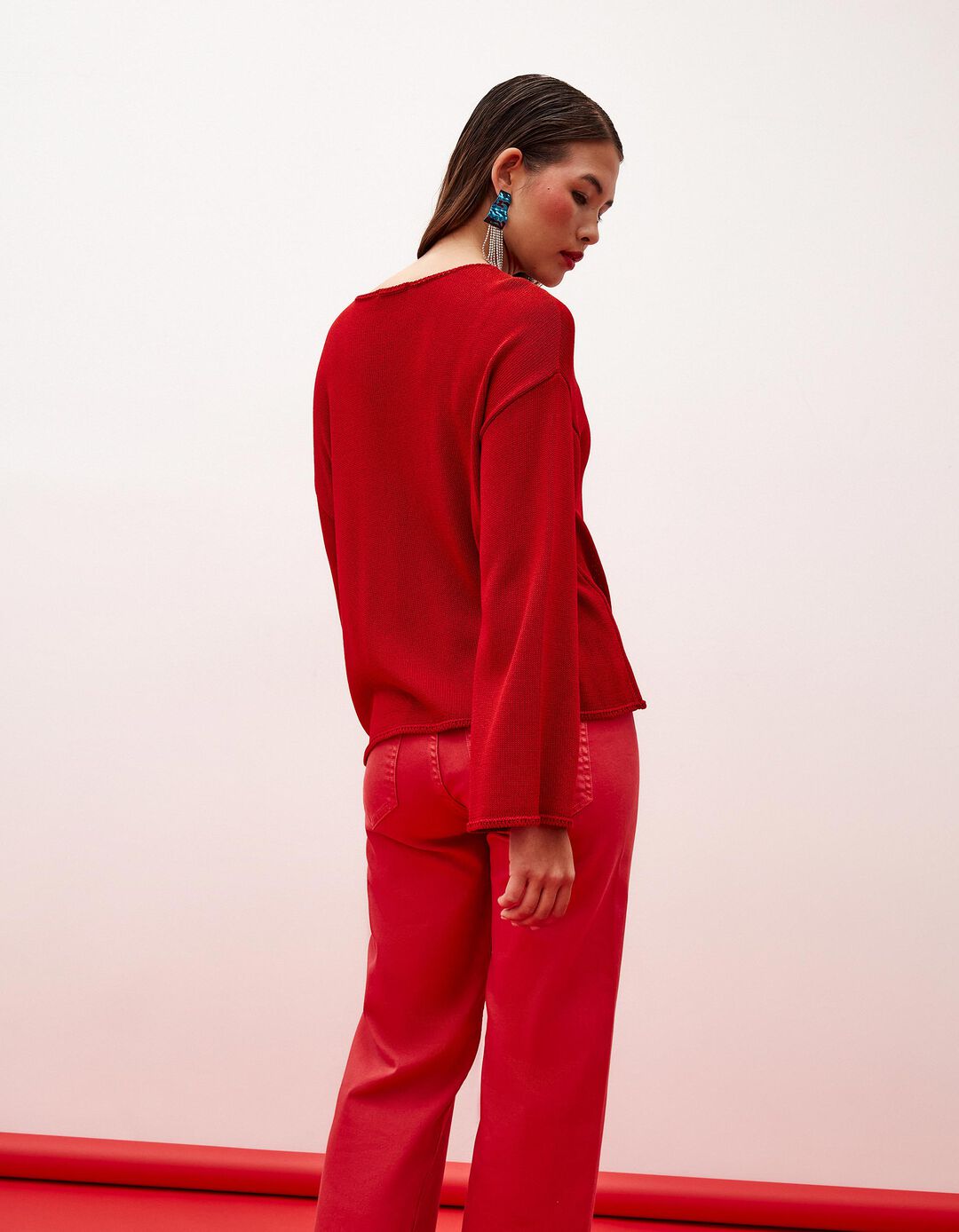 Camisola de Malha, Mulher, Vermelho Escuro