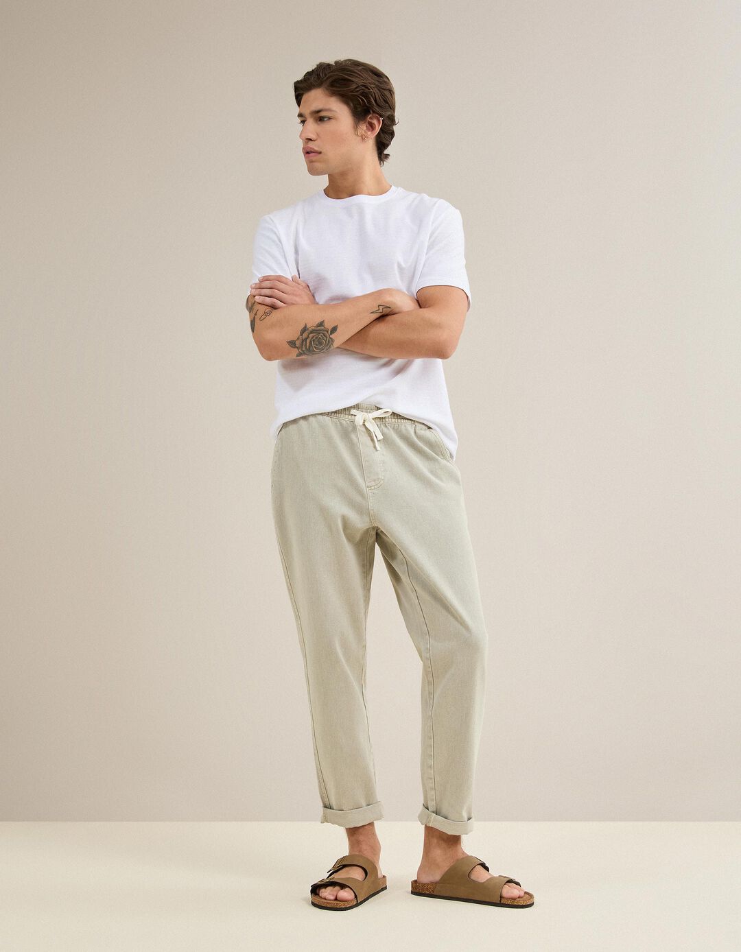 Cal&ccedil;as Joggers, Homem, Bege
