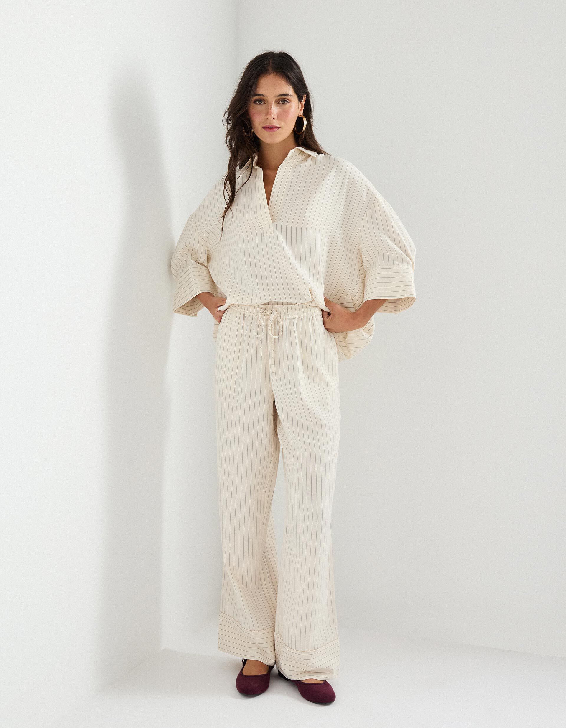 Comprar Online Blusa Liocel de Riscas, Mulher, Bege