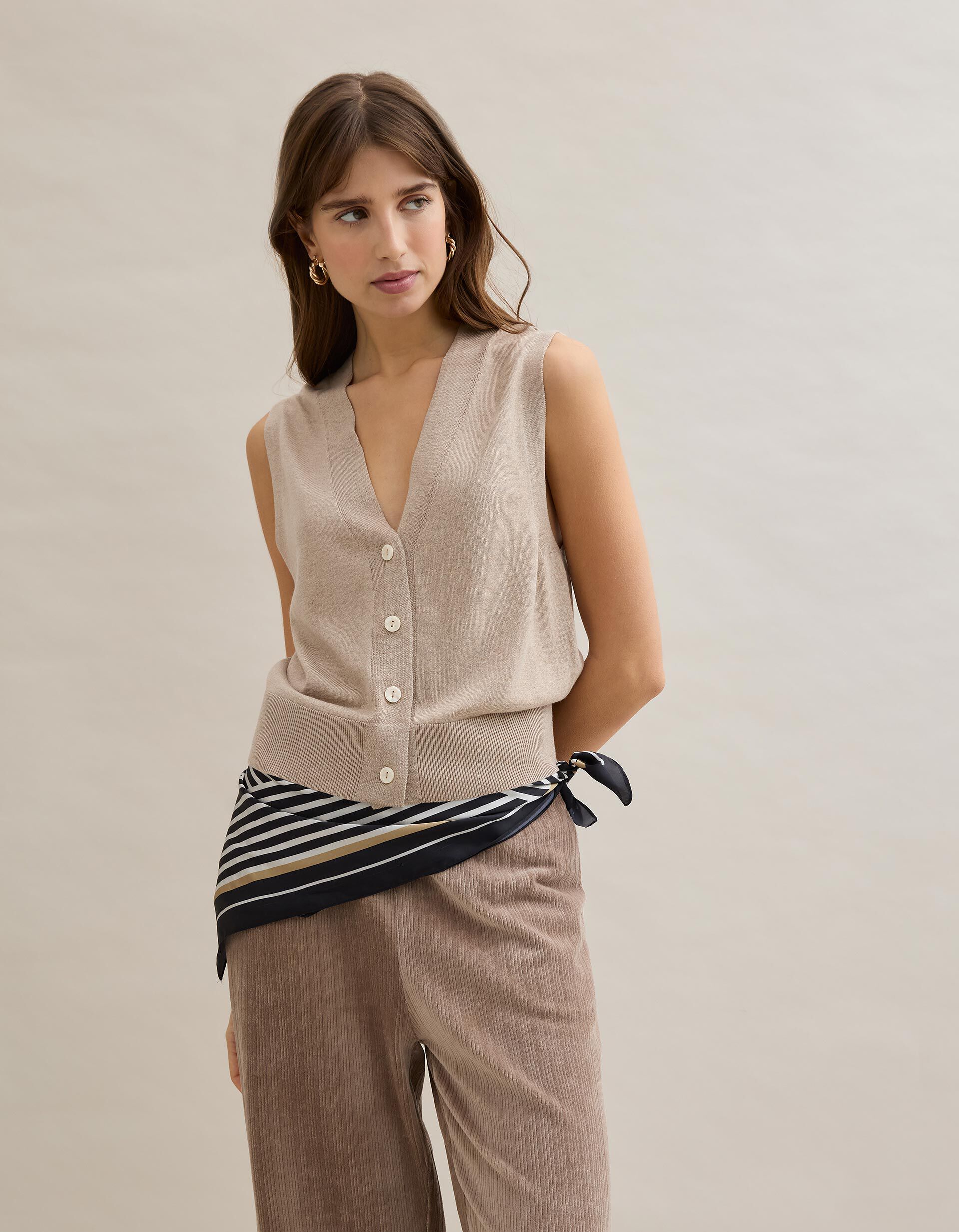 Comprar Online Colete com Caxemira, Mulher, Bege Claro