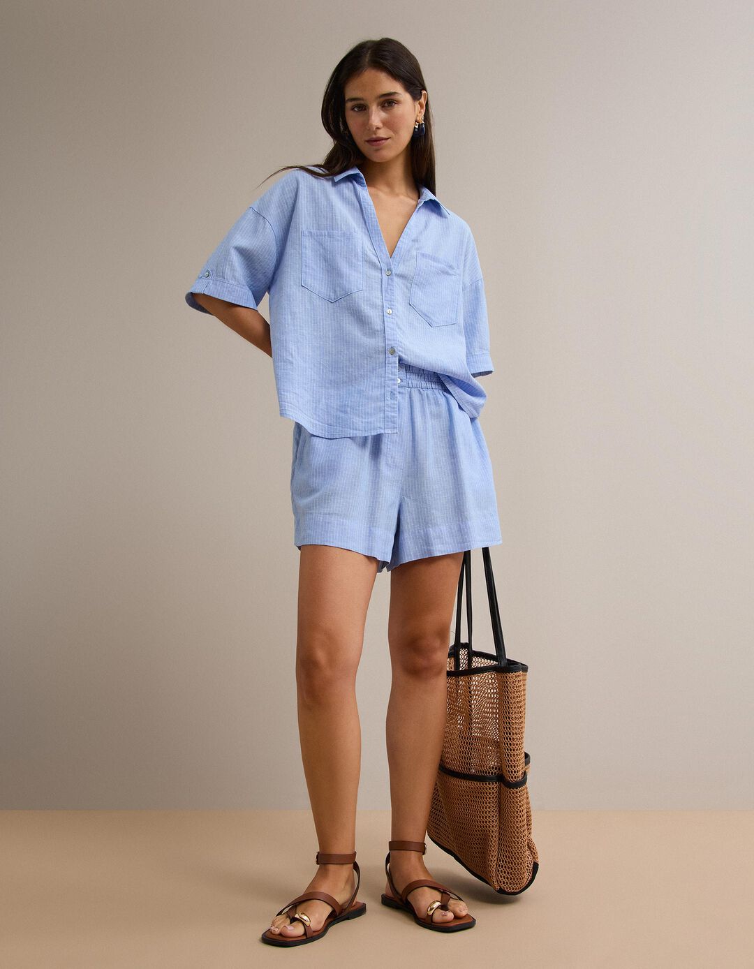 Blusa com Linho, Mulher, Azul