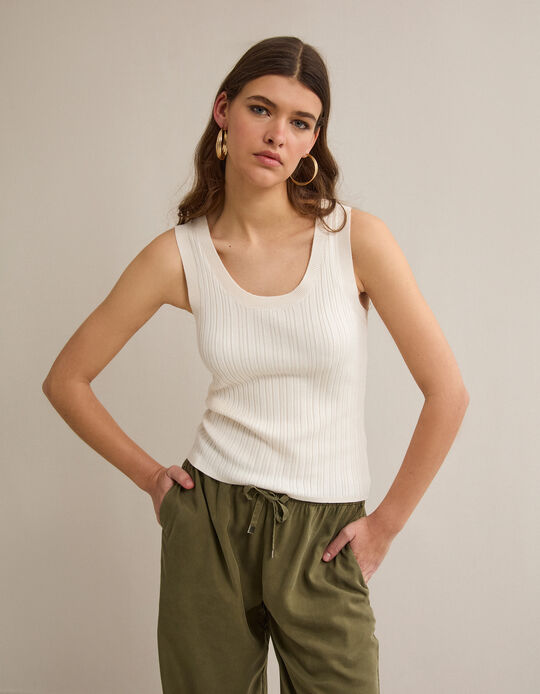 Comprar Online Top de Malha Canelada, Mulher, Cru