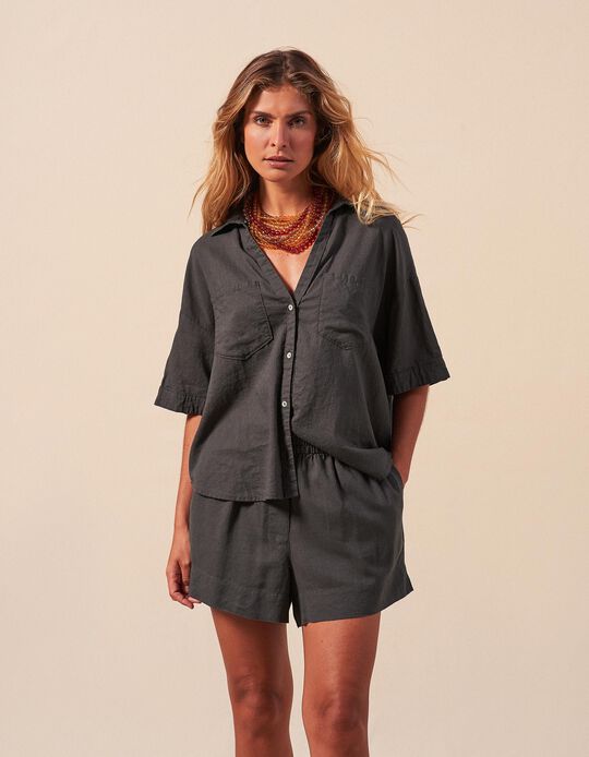 Comprar Online Camisa com Linho, Mulher, Cinzento Escuro