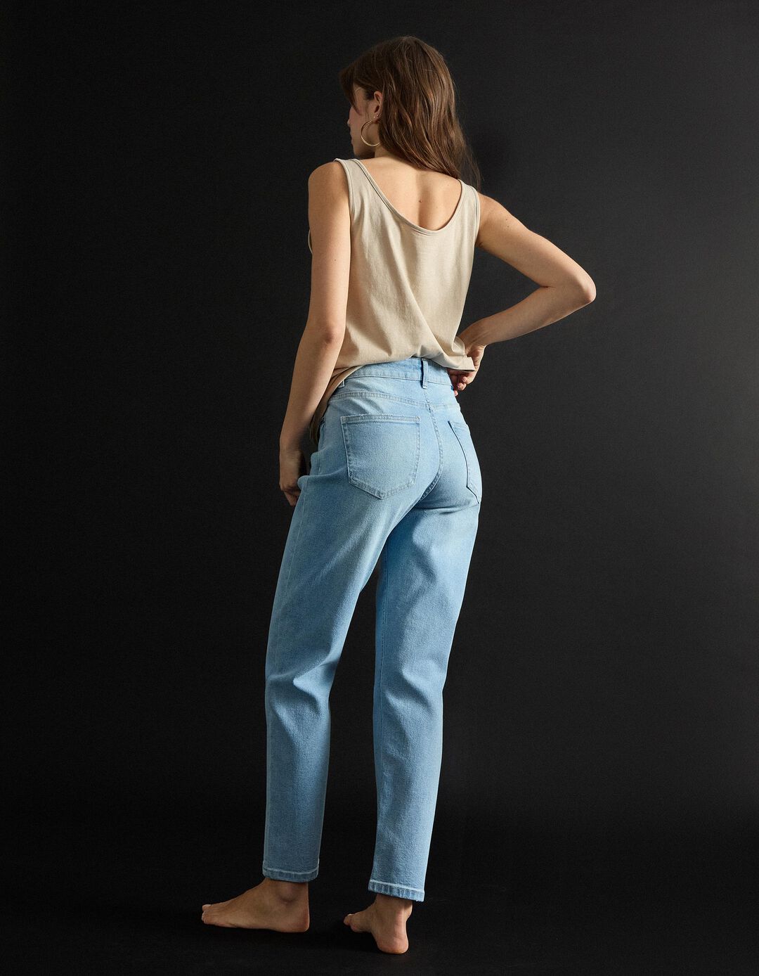 Calças de Ganga 'Tapered Mom Fit', Mulher, Azul Claro 